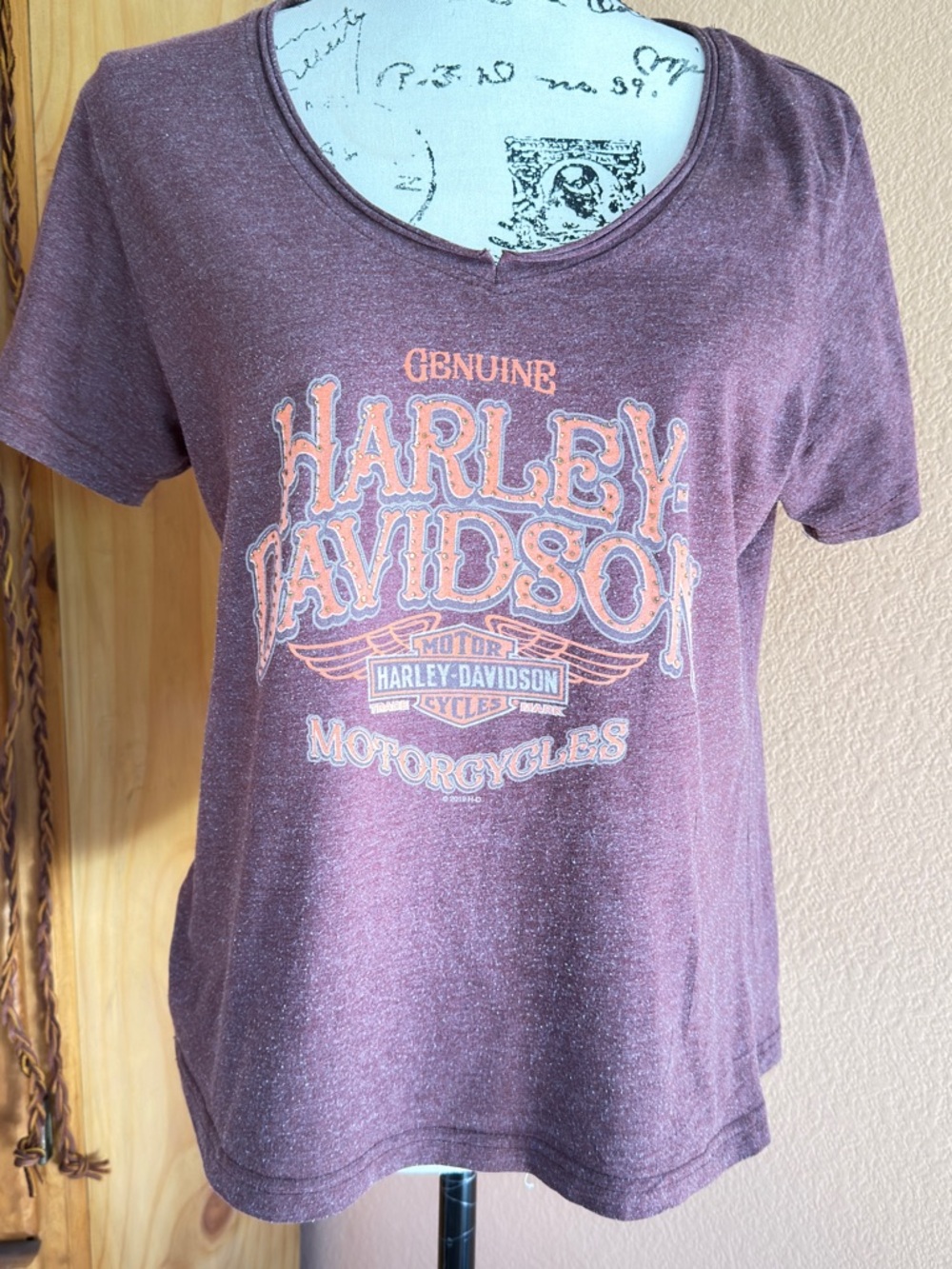 Harley-Davidson Maroon Tee with Orange Logo Accents